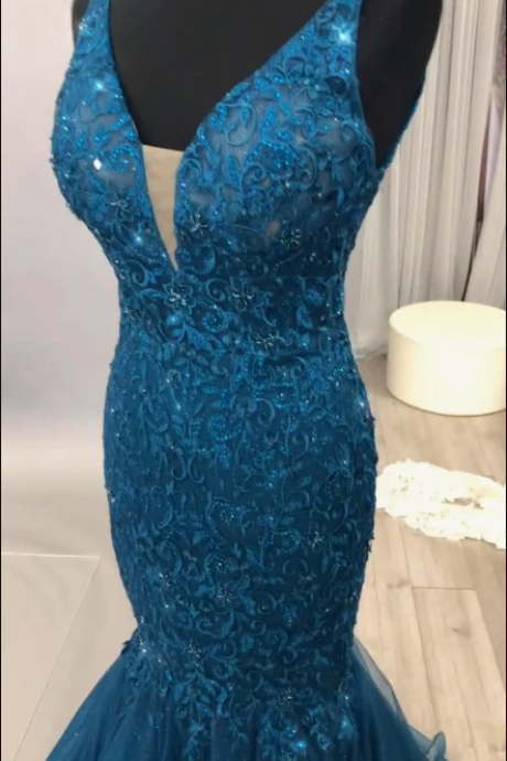 Peacock Blue Mermaid Prom Dress,pl2821