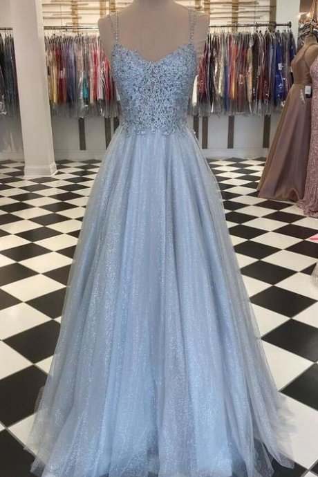 Sparkly Long Prom Dress With Appliques And Beading ,school Dance Dresses,pl2825