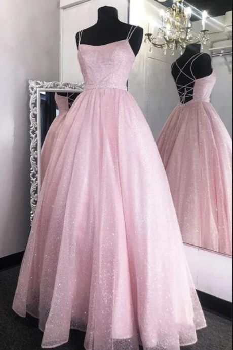 Shiny Backless Pink Sequins Long Prom Dress, Pink Formal Evening Dress, Sparkly Ball Gown,pl2840