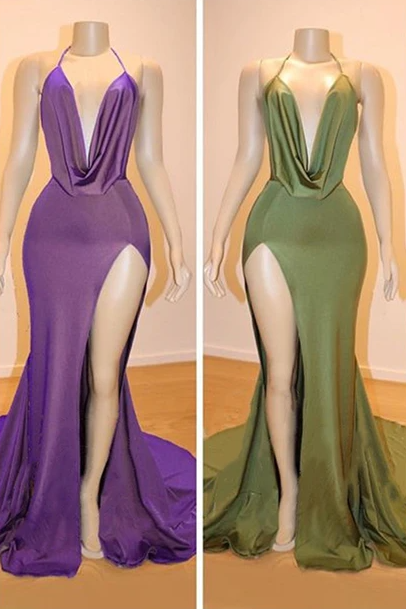 V-neck Dropped Sexy Formal Evening Dresses | Sleeveless Side Slit Prom Dresses,pl2853