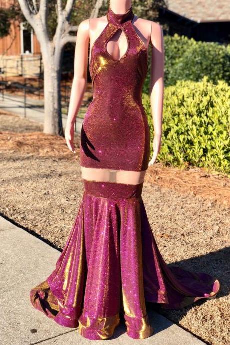 Prom Dress| Glitter Dress| Evening Gown| Keyhole Gown| Mermaid Gown| Prom 2021| Prom Gown| Purple Prom Dress| Iridescent Dress,pl2876