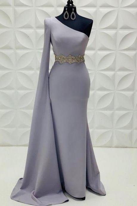 Sheath/column One Shoulder Silver Long Prom Dresses Satin Evening Dress,pl2898