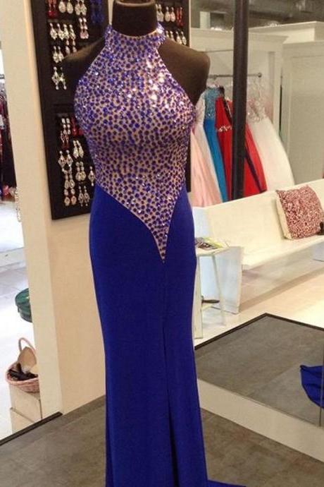 Beautiful Prom Dresses,long Halter Prom Dresses,backless Beading Evening Party Gown, Sexy Prom Evening Dress,pl2949