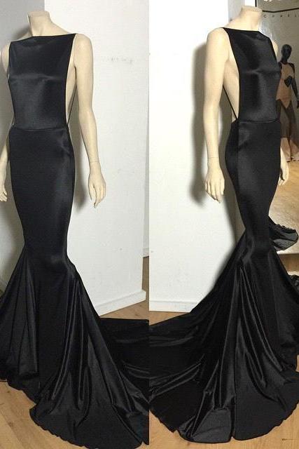 Black Sexy Long Open-back Mermaid Court-train Evening Dress Evening Dresses,pl2951