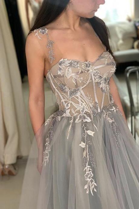 Fairy Wedding Dress, Grey Wedding Dress, Elegant Princess Bridal Dress, Forest Wedding Dress, Custom Bridal Gown,pl2963