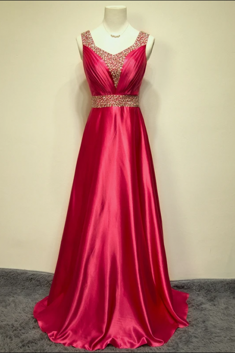 Red Satin Long Prom Dress Betau Neck Beaded Prom Dresses Off Shoulder Women Pageant Dress, A Line Evening Dress,pl2989