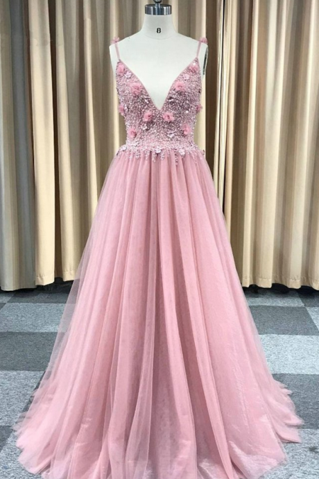 Backless Long Beaded Party Dress, Pearl Prom Dress,pl3005