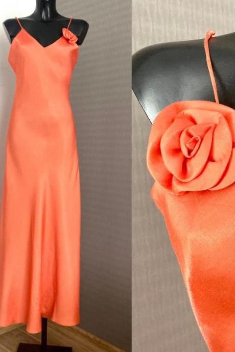 Women&amp;#039;s Elegant Evening Party Orange Chameleon Dress Tight 90&amp;#039;s Vintage Retro Sleeveless Spaghetti Straps Glossy Gown