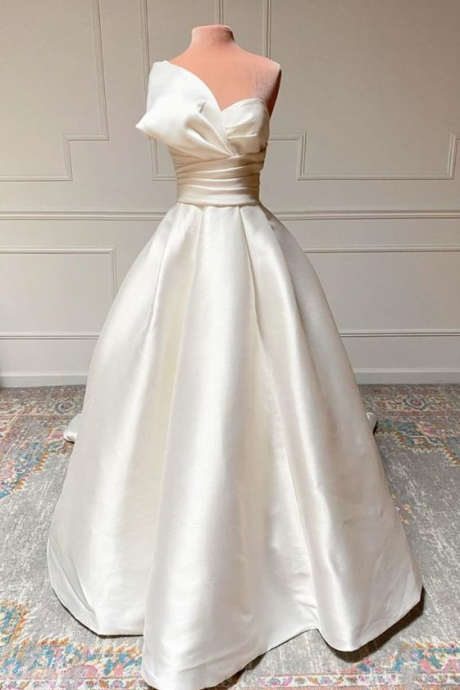 Ivory Satin One Shoulder Long Dress Prom Dress Custom Size Bridal Dress,pl3037