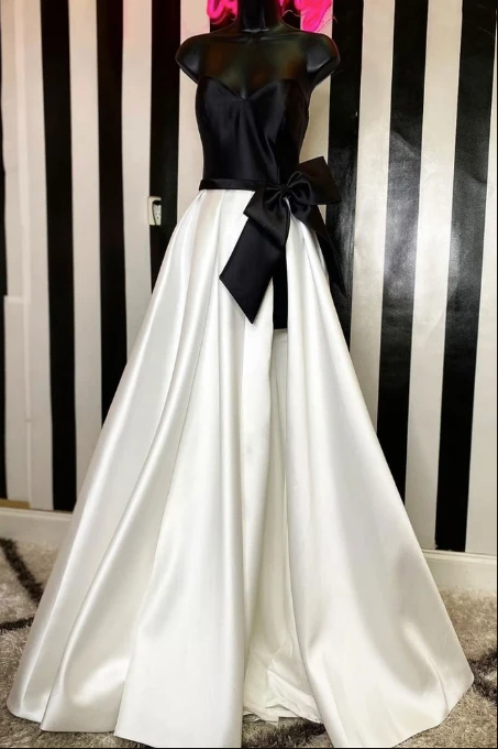 Simple White Sweetheart Satin Long Prom Dress, White Formal Dress,pl3039