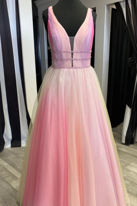 Ombre Color Tulle Long Prom Dress,pl3041