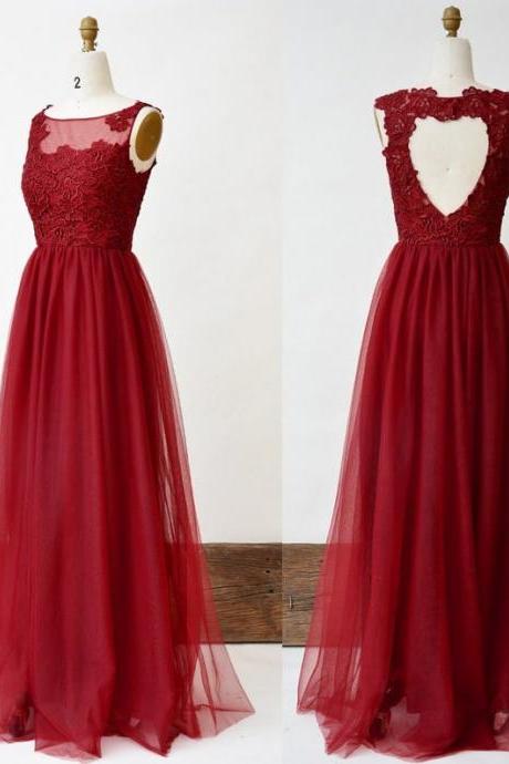 Wine Red Bridesmaid Dress Plus Size Long Lace Prom Dress Sweetheart Hole Back Tulle Women Party Dress Junior Floor Length Dress,pl3086