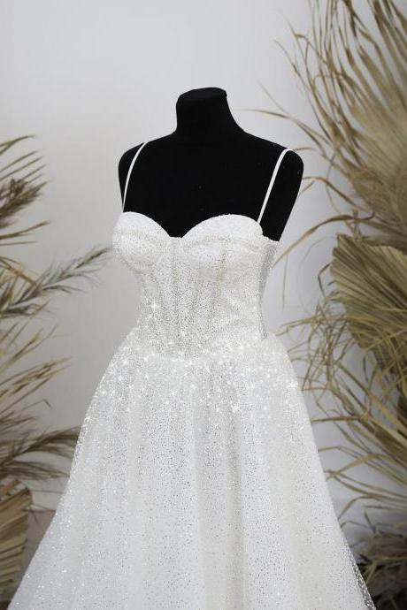 2021 Glitter Tulle Sweetheart Wedding Dress With Straps &amp;quot;fairy&amp;quot;, Glitter Sparkly Sequins Sweetheart Ball Gown Wedding