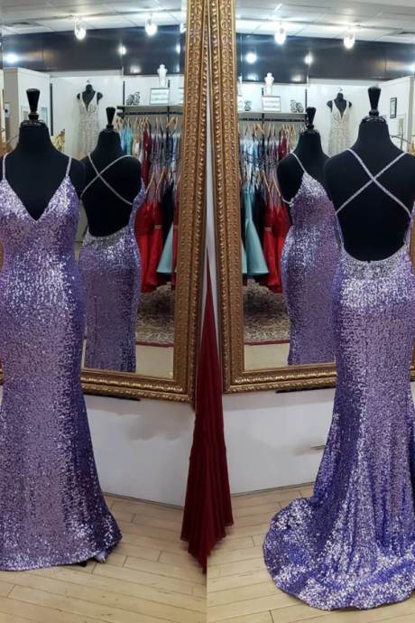 Stunning Mermaid Lavender Sequins Long Evening Dress,pl3139