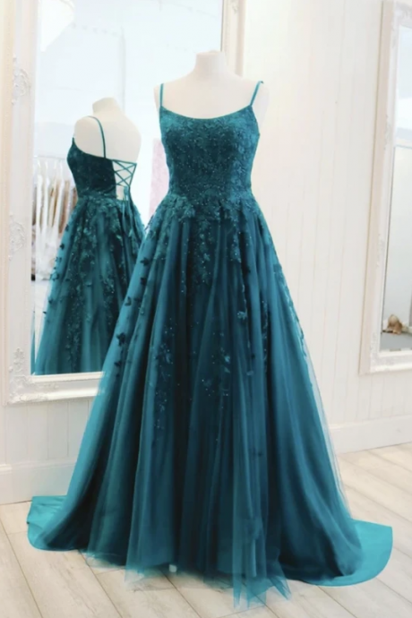 A Line Tulle Lace Long Ball Gown Dress Formal Dress,pl3158