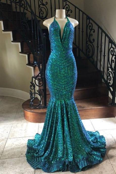 Formal Evening Gown,prom Dresses Sparking Mermaid V Neck Sexy Prom Dress,pl3174
