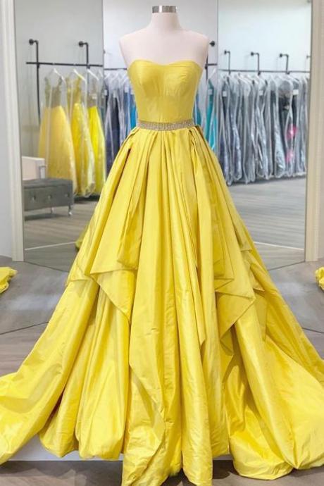 Simple Yellow Satin Long Prom Dress Yellow Evening Dress,pl3182