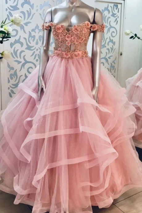 Pink Sweetheart Off Shoulder Lace Long Prom Dress Pink Evening Dress,pl3197