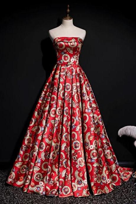 , Vintage, Ethnic Dress, Strapless Printed Dress,custom Made.pl3227