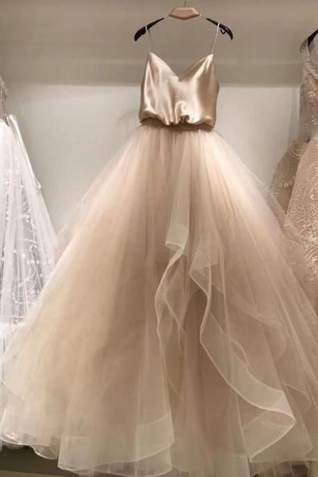 Simple Champagne Tulle Ball Gown Wedding Dresses Plus Size Bridal Dress,pl3254