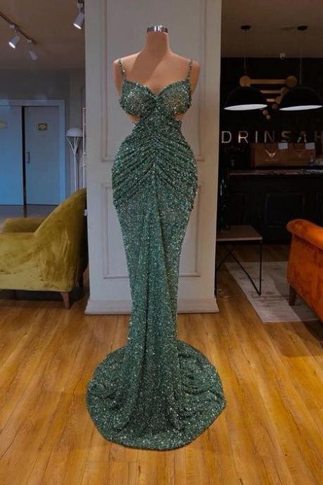 Green Sequin Dress Formal Prom Evening Gown,pl3269