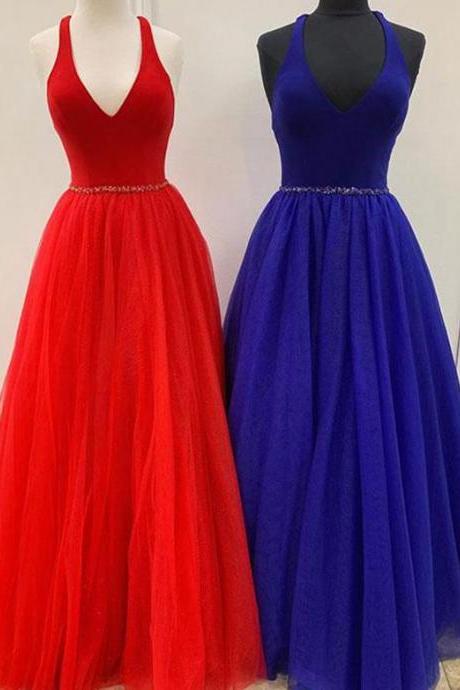 Simple Red Prom Dresses V Neck Beading Navy Blue Prom Dresses,pl3284