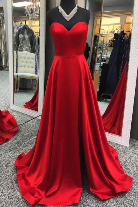 Red Prom Dress,satin Prom Dress,a-line Prom Dresses,sweetheart Prom Dress,pl3292