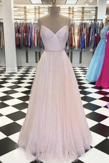 Tulle Prom Dress,spaghetti Straps Prom Dress,a-line Prom Dress,floor-length Prom Dress,pl3296