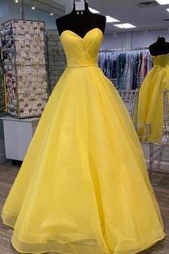 Yellow Prom Dress,sweetheart Prom Dress,a-line Prom Dress,tulle Prom Dress,pl3297
