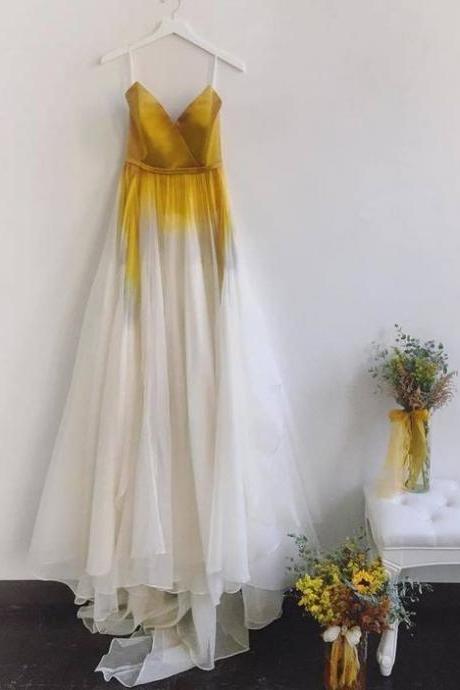 Ombre V-neck A-line Prom Dress, Long Prom Dress, Evening Dress,prom Dress ,pl3309