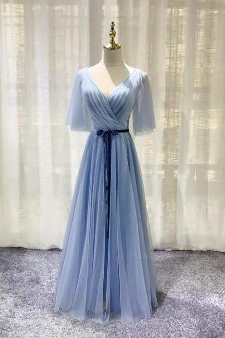 Elegant, V-neck Bridesmaid Dress, Blue Prom Dress,custom Made,pl3357