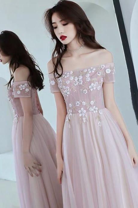 Pink Off Shoulder Prom Dress, Style Long Girls' Party Dress, Bridesmaid Dress,custom Made,pl3360