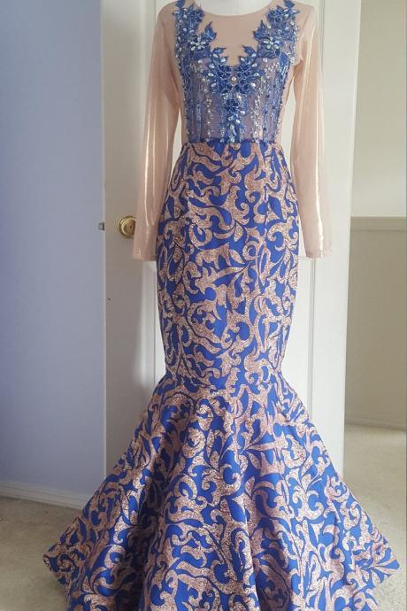 Royal Blue Prom dress/Prom Dress/African Print Prom Dress/blue Prom dresses,PL3378