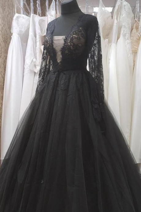 Sleeves Black Lace Women Prom Dress Evening Gown,pl3383
