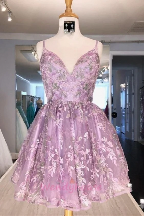 Lilac A-line Short Homecoming Dress,pl3408