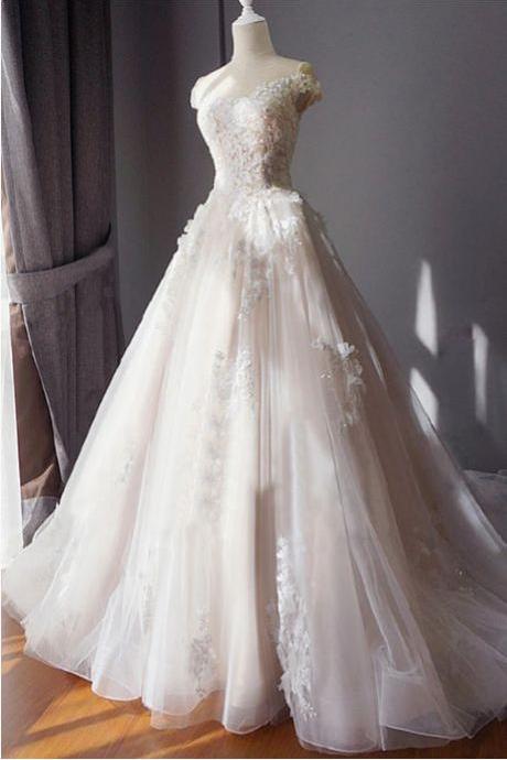 Ball Gown Off Shoulder Sweetheart Appliques Beading Tulle Wedding Dresses,pl3413