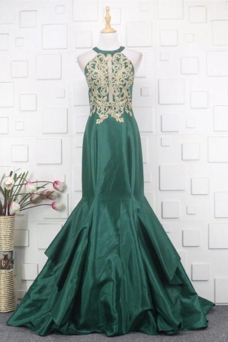 Halter Green Prom Dress,mermaid Green Prom Gown,long Satin Evening Dress,wedding Dress Green,backless Prom Dress,pl3426