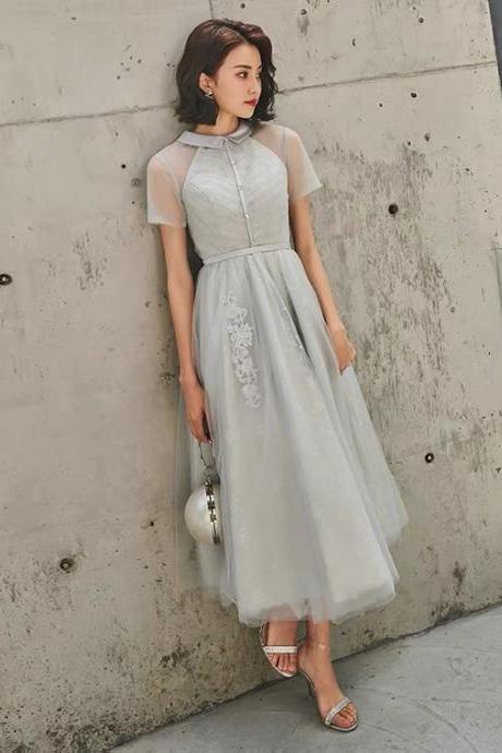 Gray Midi Dress, Sweet 16 Prom Dress, Birthday Dress, Graduation Dress,custom Made,pl3435