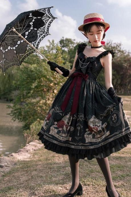Vintage Victorian Lolita Black Gothic Dress,PL3504