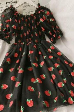 Kawaii Sequined Strawberry Dress,pl3505
