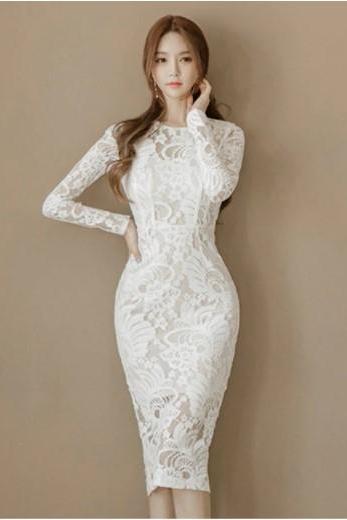Sexy Bodycon White Lace Dress,pl3509