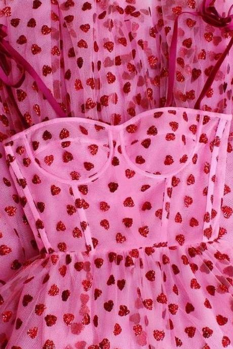 New fashion Shinning red heart pink lace fabric , lovely pink lace , Party dress /Birthday Dress, Prom Gown,PL3532