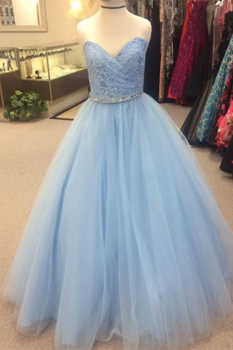 Elegant Lace Sweetheart Beaded Sashes Tulle Ball Gowns Quinceanera Dresses ,pl3538