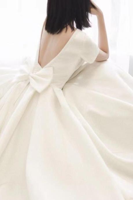 Short Sleeve Bridal Dress ,elegant Wedding Dress With Pearl,custom Made,pl3598