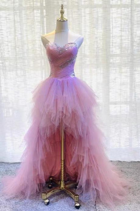 High Low Evening Dress, Pink Bridesmaid Dress ,strapless Birthday Party Dress,custom Made,pl3607