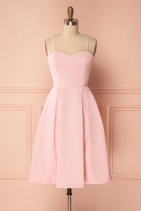 Pink Satin Short Prom Dress, Pink Homecoming Dress,pl3623