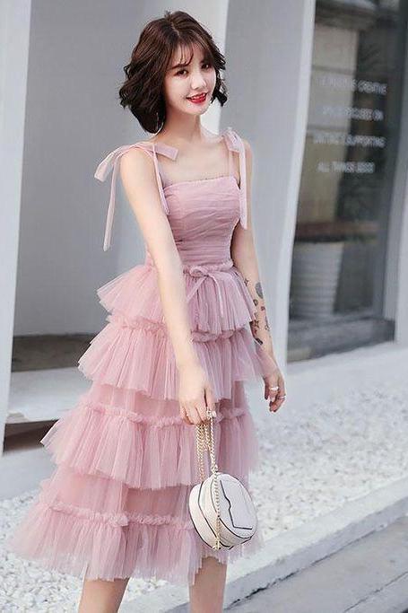 Simple Pink Tulle Short Prom Dress, Pink Homecoming Dress,pl3661