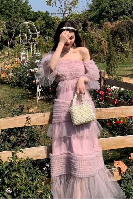 French Vintage Fairy Princess Dress Spliced Dress Noble Temperament Strapless Dress Eye-catching Beautiful Pleated Dress Gift For Her,pl3671
