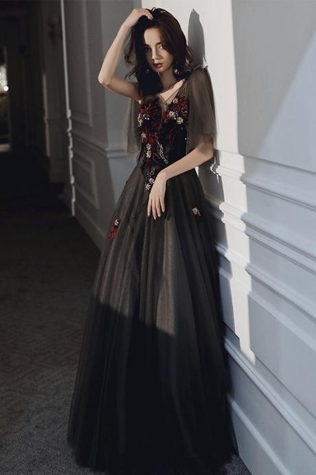 Black Lace Long Prom Dress Black Evening Dress,pl3722