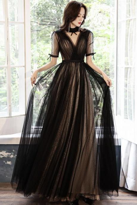 Black Tulle Long Prom Dress Blue Evening Dress,pl3757